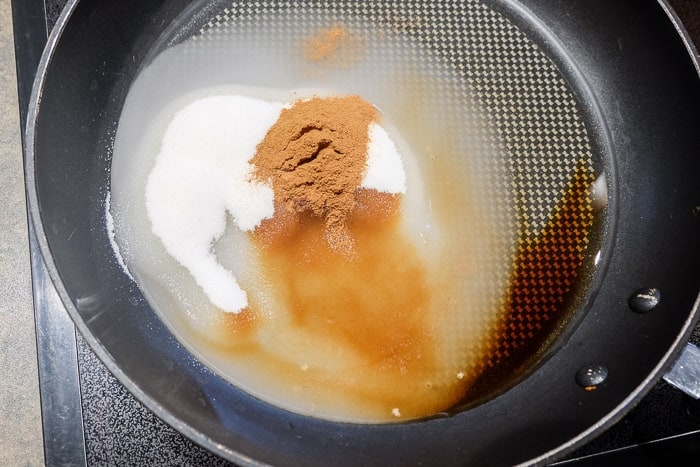 sugar and cinnamon in pan on stovetop