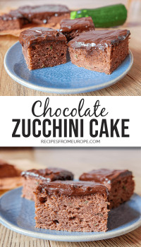 Photo collage of slices of zucchini chocolate cake with text overlay saying chocolate zucchini cake