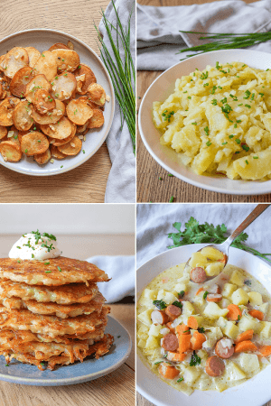 food plates with different german potato dishes