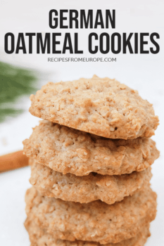 Photo of stacked oatmeal cookies with text overlay saying German oatmeal cookies