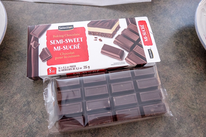 package of melting chocolate for baking on counter