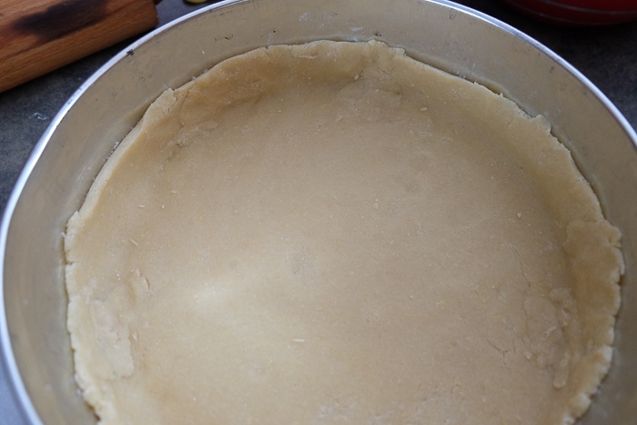 crust molded into round springform pan for german cheesecake