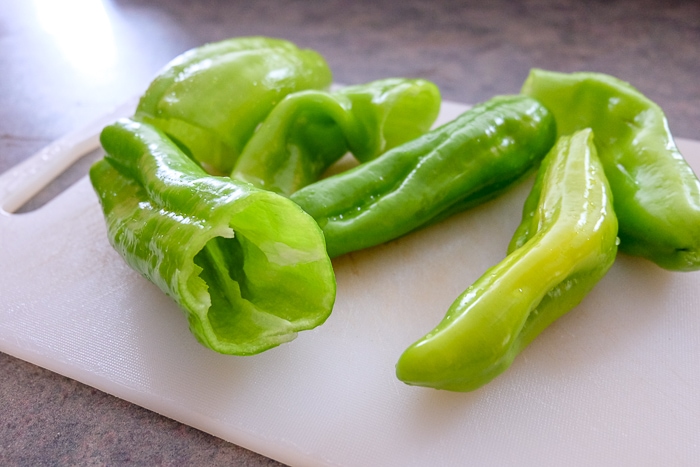 green peppers without seeds on cutting board