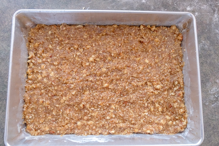 nut filling for nussecken spread in silver cake pan