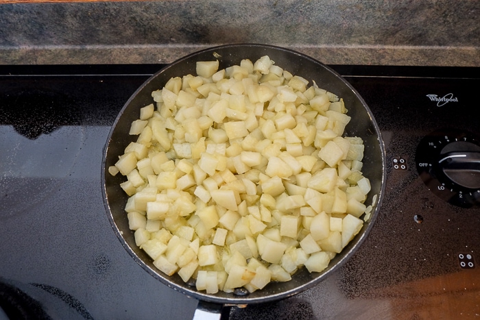 potatoes soft in frying pan on stove top