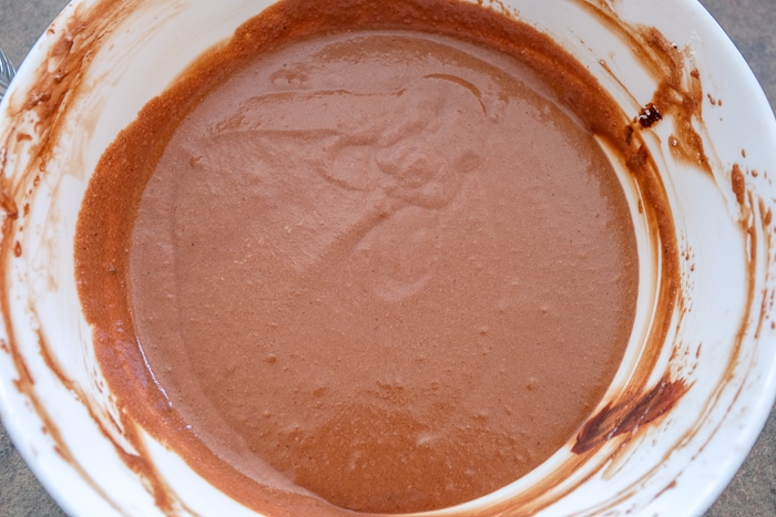 chocolate mousse mixture in bowl on counter