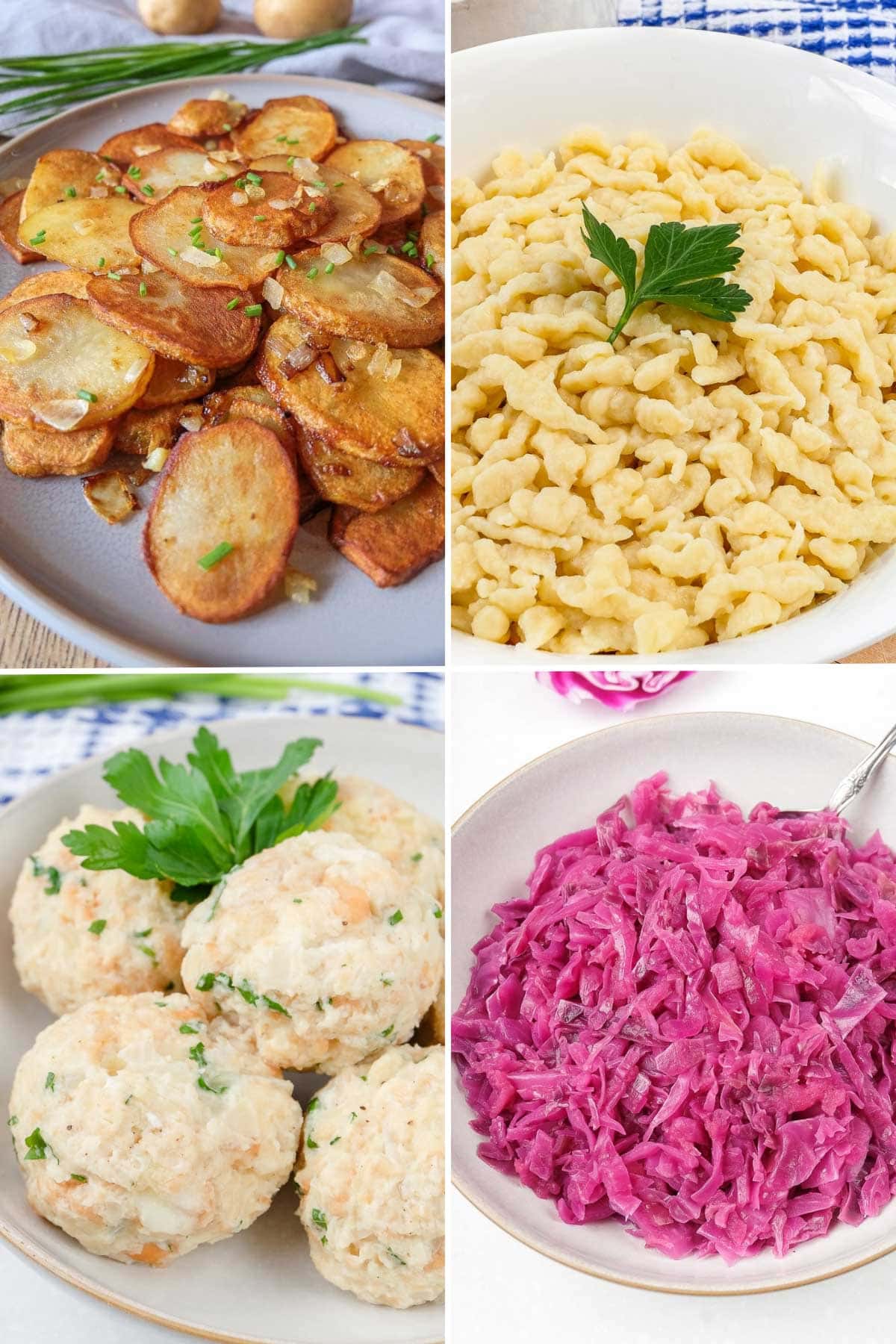vertical photo collage of four german side dishes.