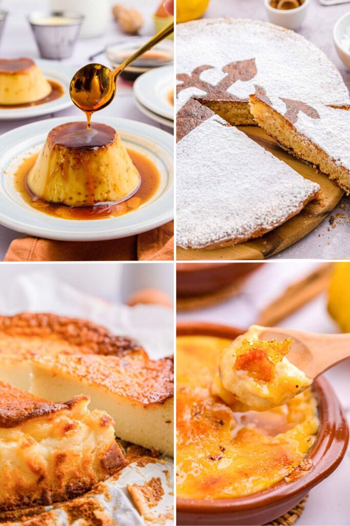 vertical photo collage of four spanish desserts.