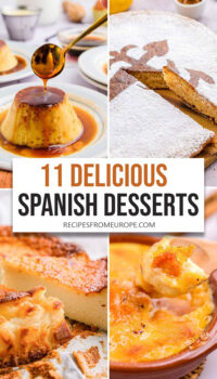 Photo collage of Spanish desserts and text overlay "11 Delicious Spanish Desserts".