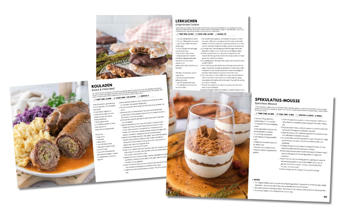 look inside the eBook with three photo pages and three recipe pages. 